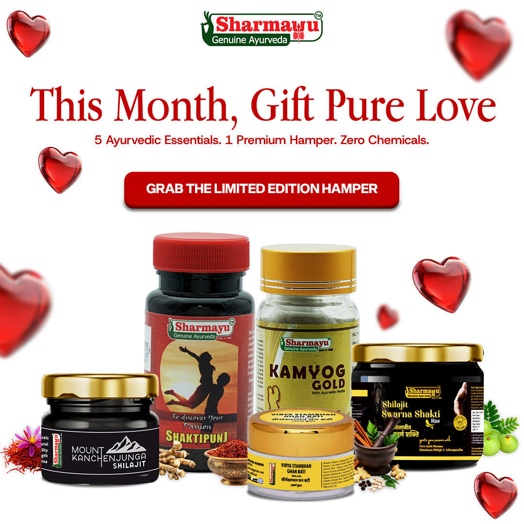 Love Gift Hamper - V Stambhan Ghan Bati (25 Tab) + Kamyog Gold (30 Cap) + Shaktipunj (80 Tab) + Kanchenjunga Shilajit