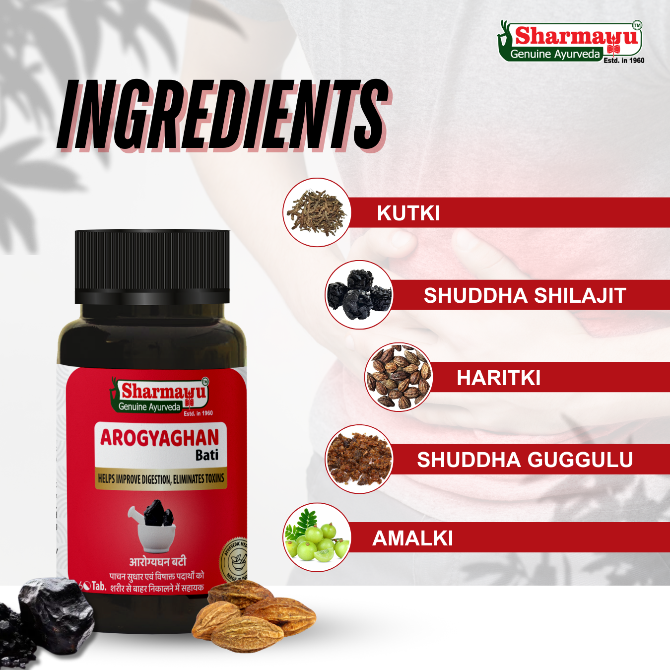 Sharmayu Arogyaghan Bati (Arogyavardhini Bati) - Ayurvedic Digestive Wellness Tablets (60 Tabs)