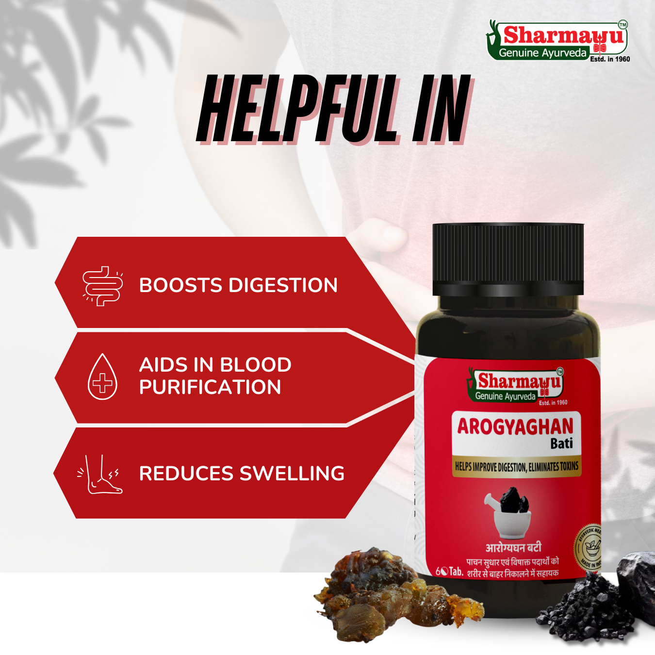 Sharmayu Arogyaghan Bati (Arogyavardhini Bati) - Ayurvedic Digestive Wellness Tablets (60 Tabs)