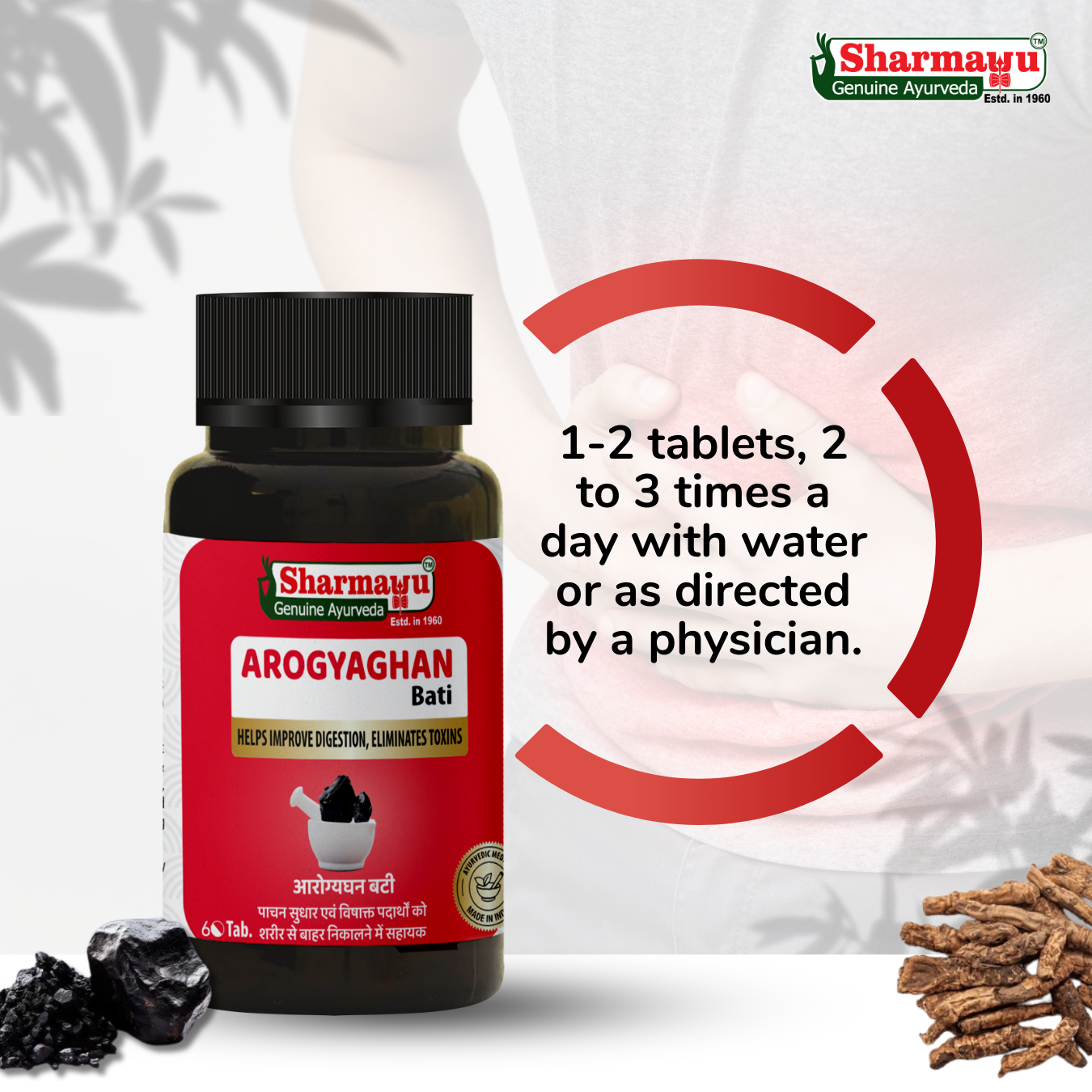 Sharmayu Arogyaghan Bati (Arogyavardhini Bati) - Ayurvedic Digestive Wellness Tablets (60 Tabs)