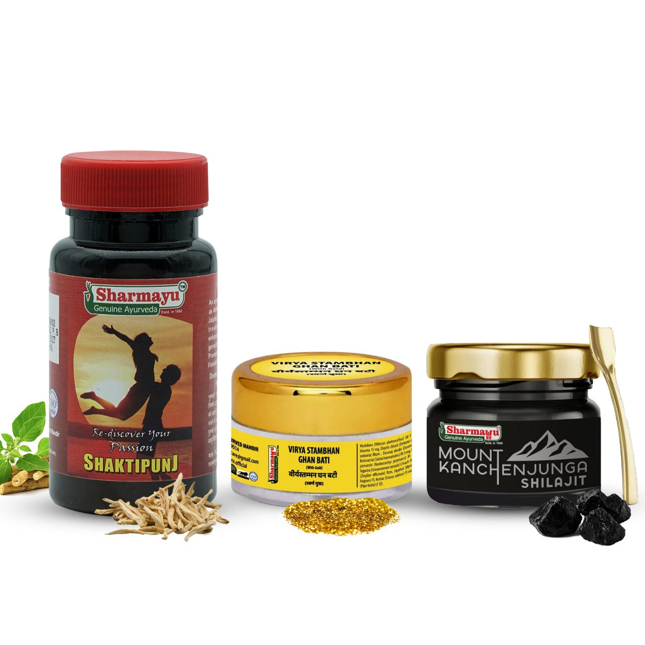 V Stambhan Ghan Bati (25 Tab) + Mount Kanchenjunga Shilajit (20 gm) + Shaktipunj (80 Tab)