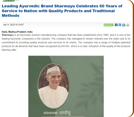 Leading Ayurvedic Brand Sharmayu Celebrates 60 Years of Service to Nation with Quality Products and Traditional Methods