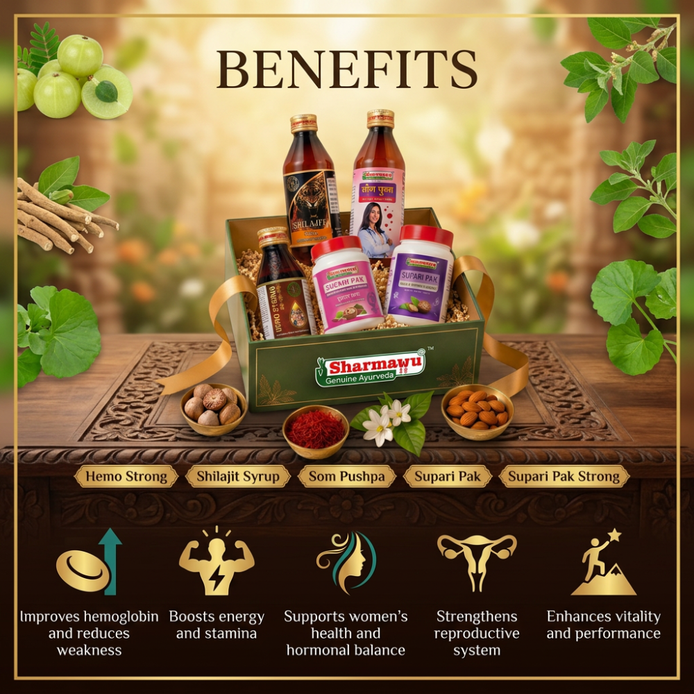 Mother's Day Hamper - Hemo Strong 200 ml + Shilajit Syrup 200 ml + Som Pushpa 200 ml + Supari Pak Strong 100 gm Supari Pak 250 gm +