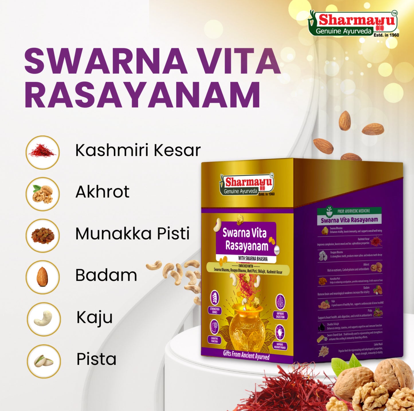 Sharmayu Father's Day Special Combo (Pack of 4) | Mount Kanchenjunga Shilajit 20 g + Shilajit Swarna Shakti Ras 200 g + Swarna Vita Rasayanam 500 g + Shaktipunj Tablets