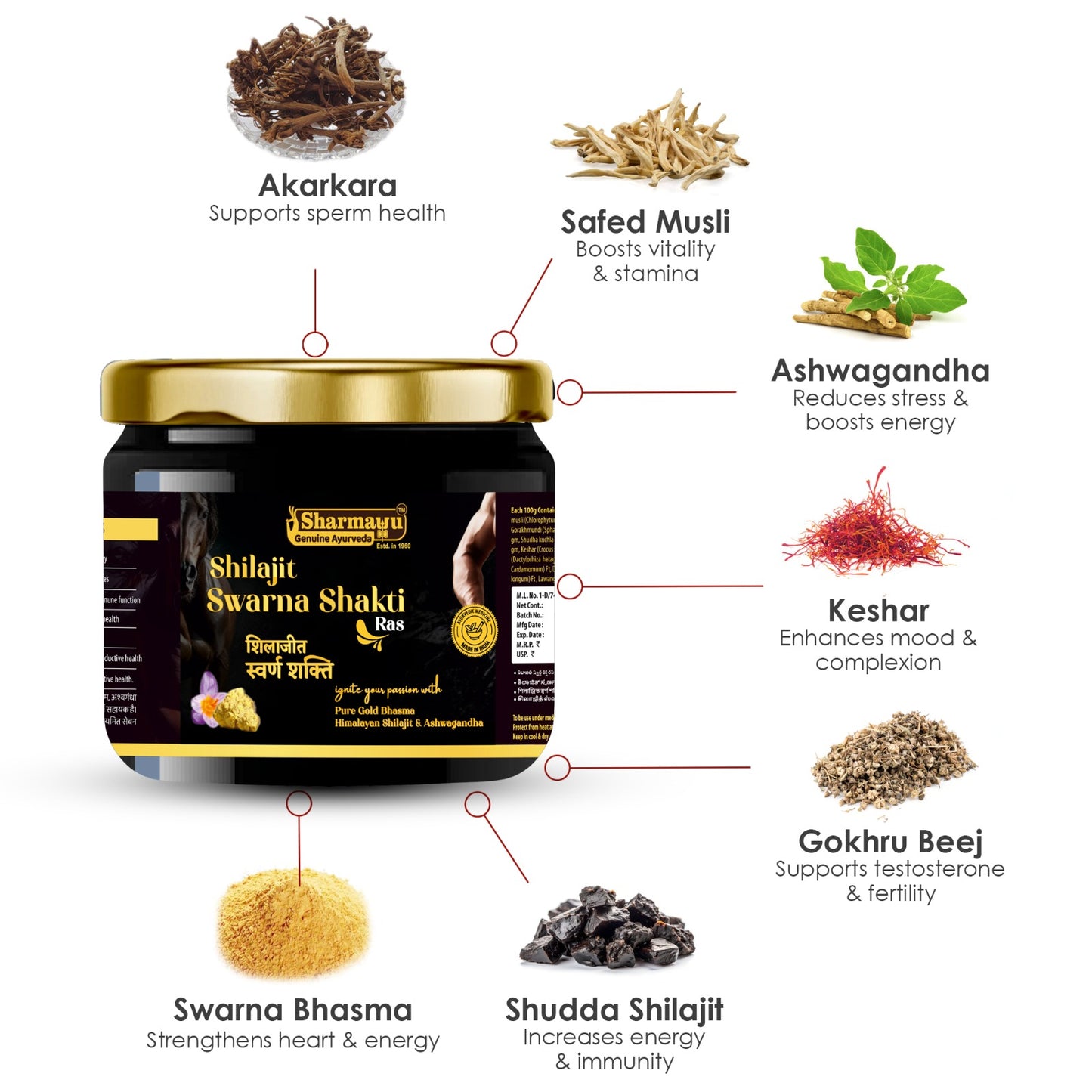 Sharmayu Father's Day Special Combo (Pack of 4) | Mount Kanchenjunga Shilajit 20 g + Shilajit Swarna Shakti Ras 200 g + Swarna Vita Rasayanam 500 g + Shaktipunj Tablets