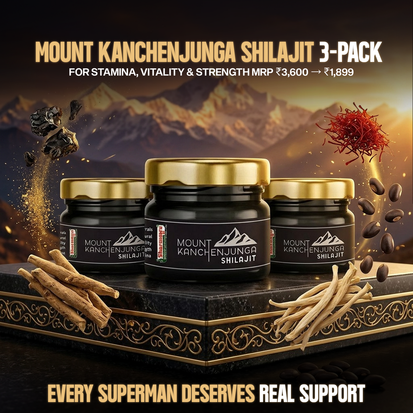Mount Kanchenjunga Pure Himalayan Shilajit – Pack of 3 (20 g Each)