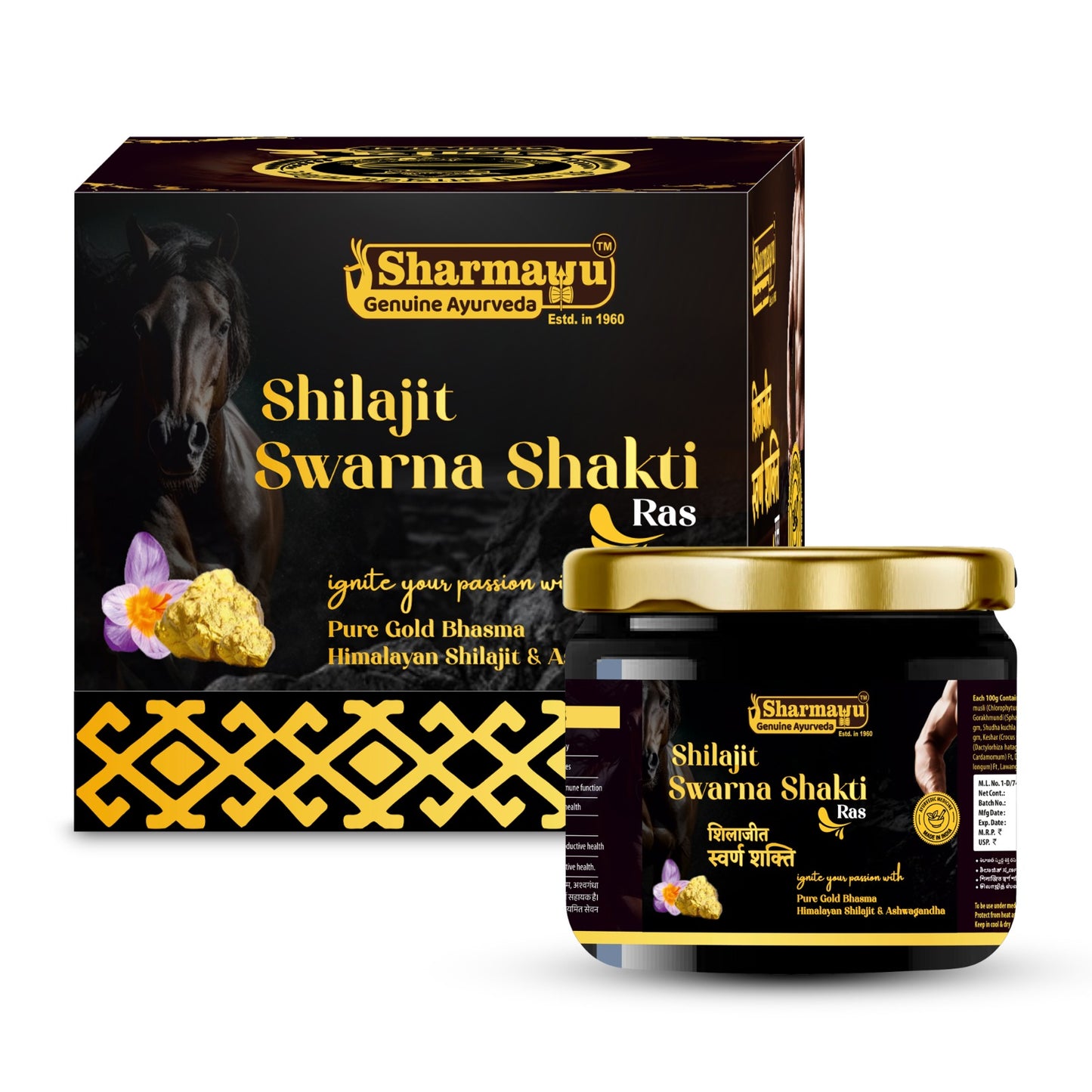 Sharmayu Father's Day Special Combo (Pack of 4) | Mount Kanchenjunga Shilajit 20 g + Shilajit Swarna Shakti Ras 200 g + Swarna Vita Rasayanam 500 g + Shaktipunj Tablets