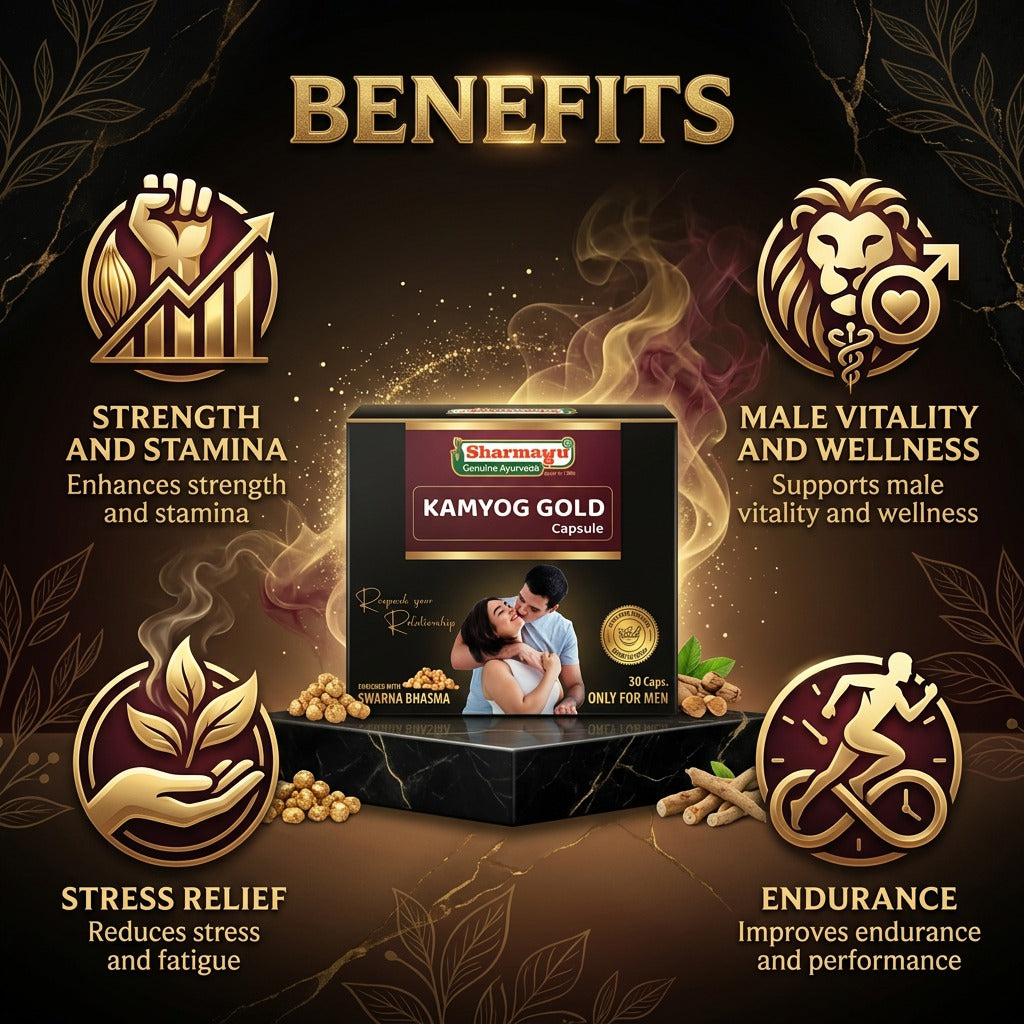 Sharmayu Kam Yog Gold Capsules (Pack of 3) – Ayurvedic Gold Formulation | Set of 3 × 30 Caps